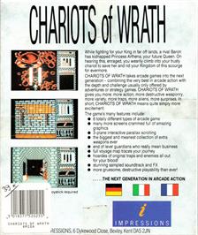 Box back cover for Chariots Of Wrath on the Commodore Amiga.